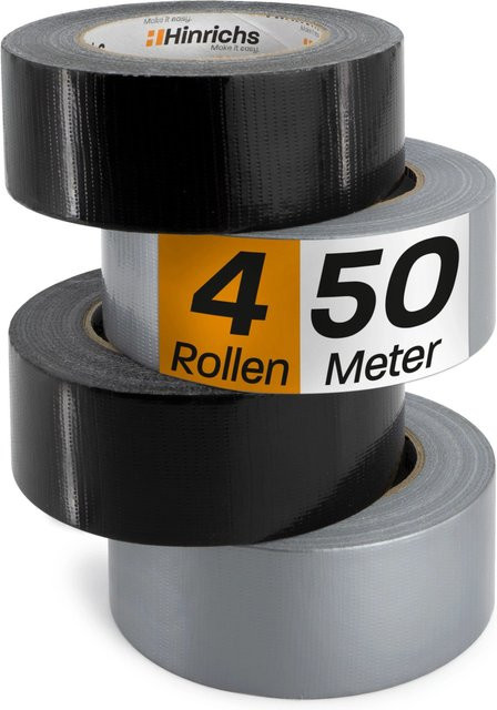 Hinrichs Panzerband Set aus 4 Rollen in Schwarz und Silber mit 50 Meter pro Rolle - Bild 1