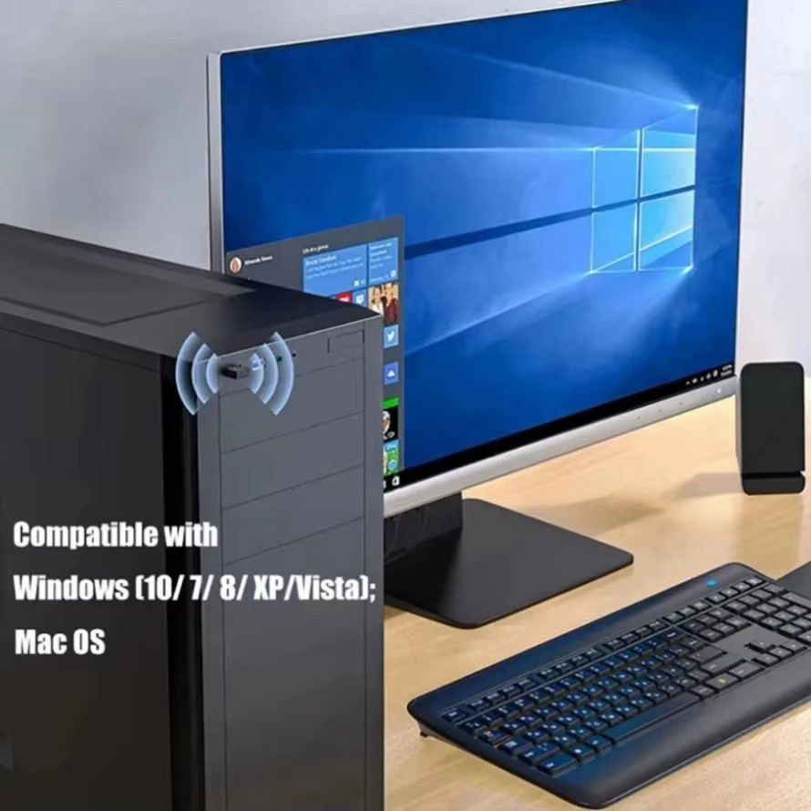 KEBIDUMEI WLAN-Bluetooth-Adapter 150Mbps Mini-USB-Empfänger 2,4G Bluetooth 4.2 Dongle Netzwerkkarte für Desktop-Laptop-PC in Schwarz - Bild 3