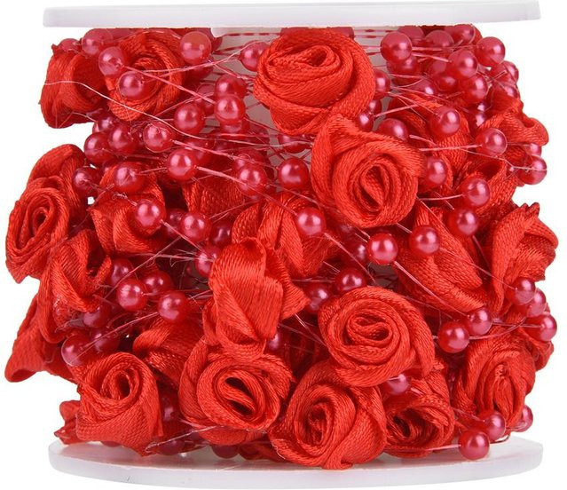 Tooarts Künstliche Perlen-Girlande in Rot, 10m Rolle mit Rosen-Elementen für Hochzeitsdekoration und Party-DIY - Bild 1