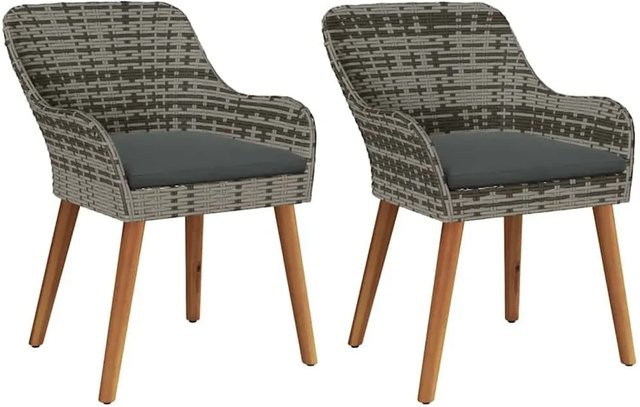 DELUKE Gartenstuhl EGOS 2er Set aus Poly-Rattan und Akazienholz in Grau mit Polstern und Armlehnen B/T/H: 62,5 x 55 x 82 cm - Bild 1