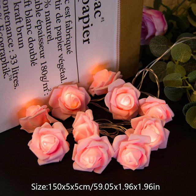 Cyuan Batteriebetriebene Lichterkette mit Rosenblumen in Warmweiß für Hochzeit, Geburtstag und Dekoration Indoor oder Outdoor - Bild 1