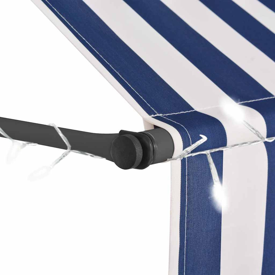 vidaXL Handbetriebbare Markise mit LED aus Polyester und Stahl, Blau-Weiß, Breite: 200 cm - Bild 2