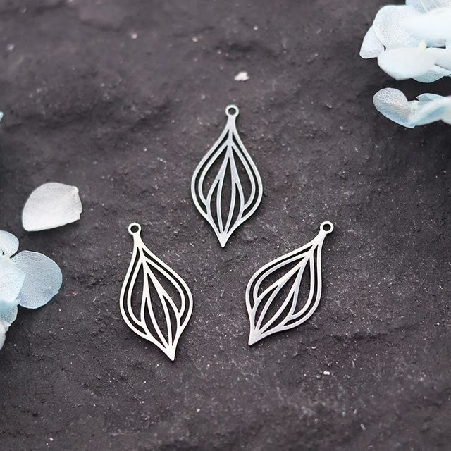 Anhänger Charms, Blume Blatt, Edelstahl, Silber - Bild 1
