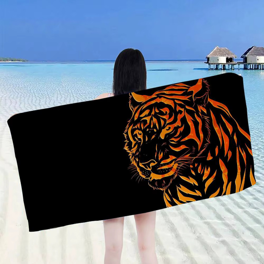 Schnelltrocknendes Mikrofaser-Strandtuch mit Tigermuster in Schwarz für Pool, Strand und Yoga - Bild 4