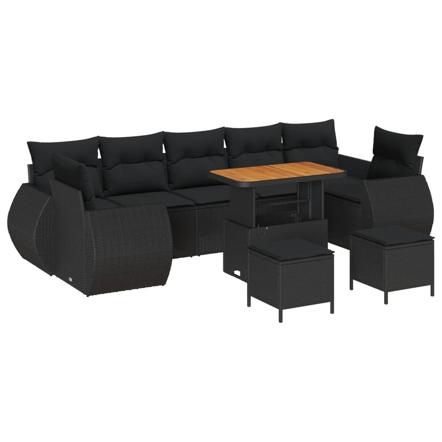 vidaXL Garten-Sofa-Set 10-teilig in Schwarz mit Kissen und integriertem Stauraum für Terrasse und Garten - Bild 2