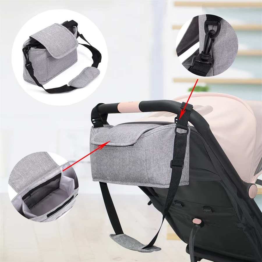 Multifunktionale Kinderwagen-Hängetasche als Baby-Organizer und Mami-Tasche in Grau - Bild 4