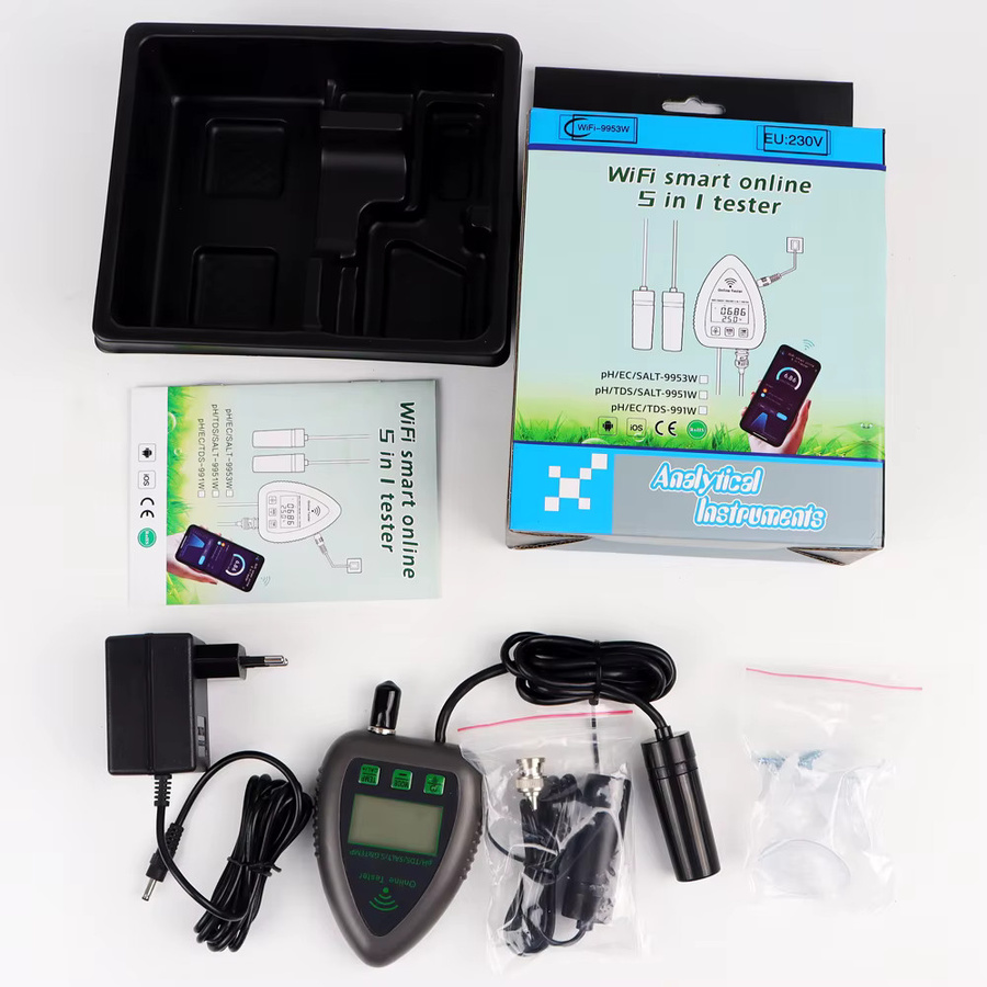 JUANJUAN 5-in-1 Digitaler Wasserqualitätsmonitor mit Tuya WiFi und Bluetooth App zur Messung von TDS, EC, Salz, S.G., Temperatur und pH-Wert in Schwarz - Bild 2