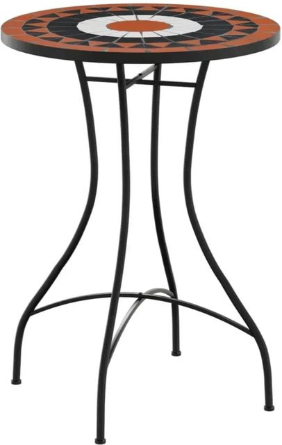 vidaXL Mosaik-Bistrotisch mit mediterranem Design aus Keramik und Eisen, Terrakottarot und Weiß, Durchmesser: 50 cm, Höhe: 70 cm - Bild 1