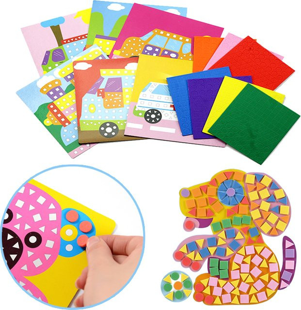 ZYF Mosaik-Cartoon-Aufkleber Set, 6 Blatt selbstklebendes DIY-Briefpapier in Multicolour für Kunst und Schule - Bild 1