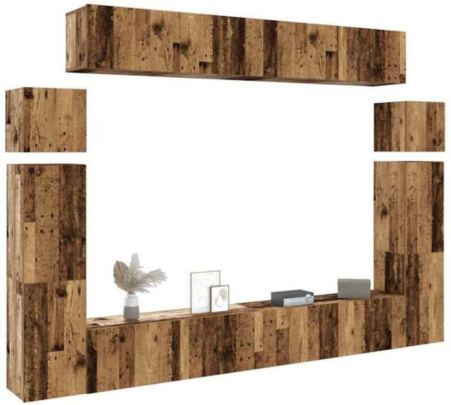 Vidaxl 8-teiliges TV-Schrank-Set zur Wandmontage in Braun mit Altholz-Optik aus Holzwerkstoff im Industrial-Stil - Bild 1