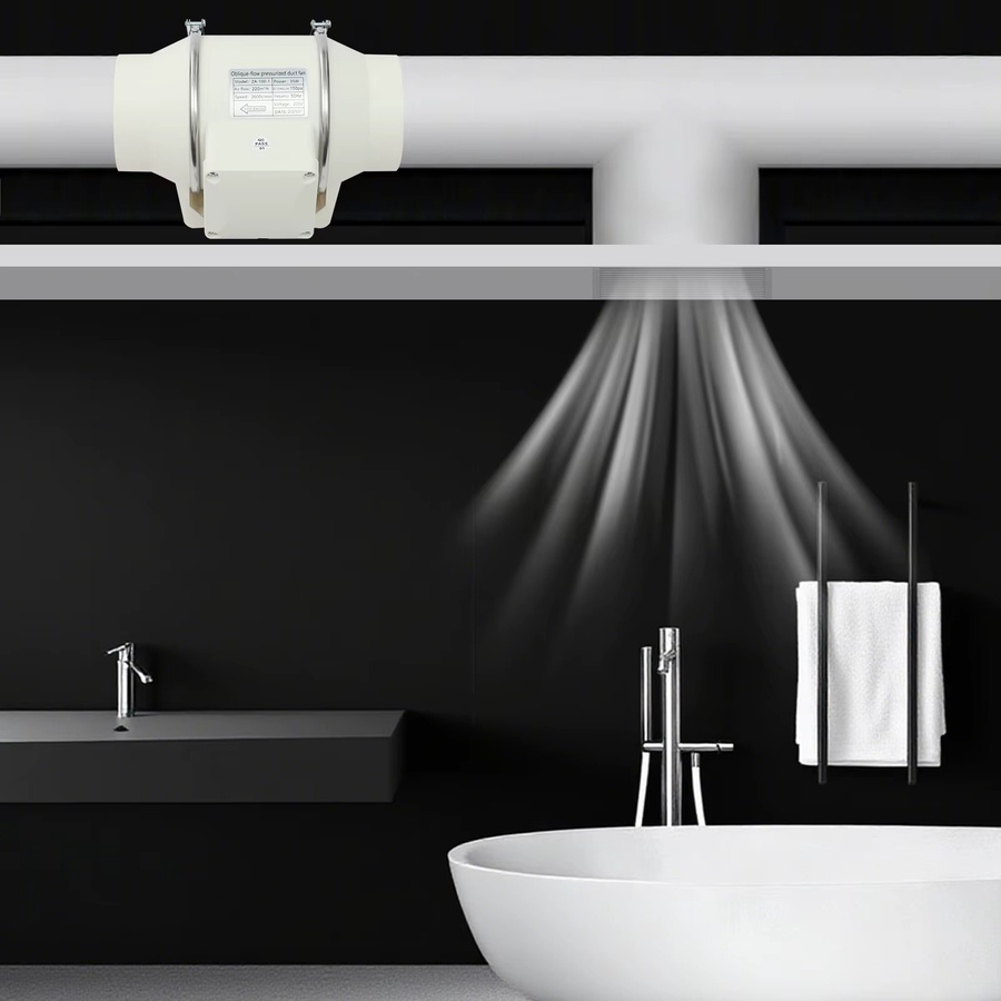 Bymaocar Inline-Rohrventilator 4 Zoll in Weiß mit Kupfermotor, 220m³/h, 2600 U/min, geräuscharm, PP-Booster-Abluftventilator für Badezimmer, Keller, Dachboden und Growroom-Belüftung - Bild 4