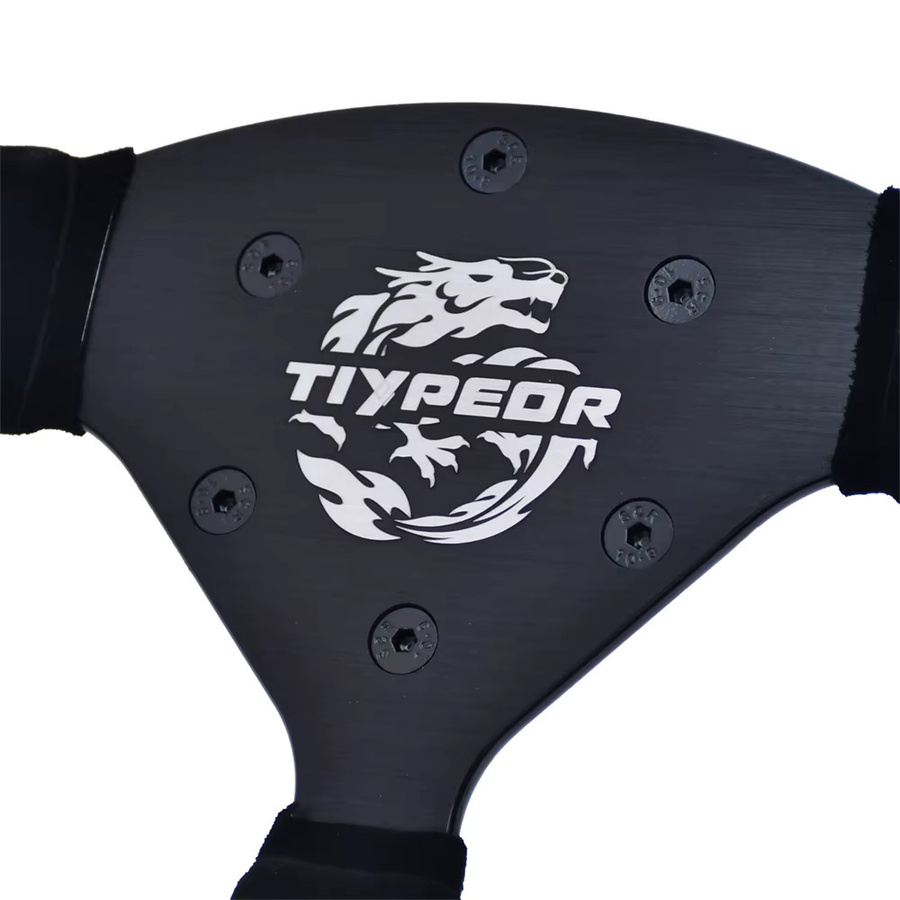 TIYPEOR Universal-Sportlenkrad aus Wildleder in Schwarz mit flacher Halterung, Durchmesser: 27 cm - Bild 4