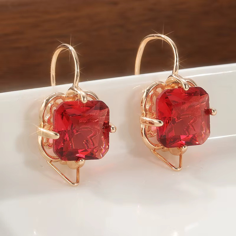Charm-Ohrringe, oval, synthetischer Rubin, goldfarben, Damen - Bild 1