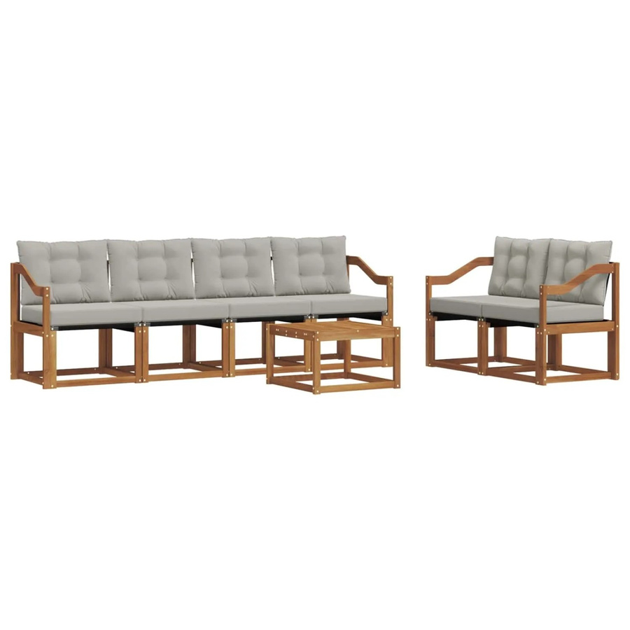 vidaXL Outdoor-Sofagarnitur 7-teilig aus Akazienholz und Textilene in Natur und Hellgrau mit Kissen und UV-Beständigkeit - Bild 2