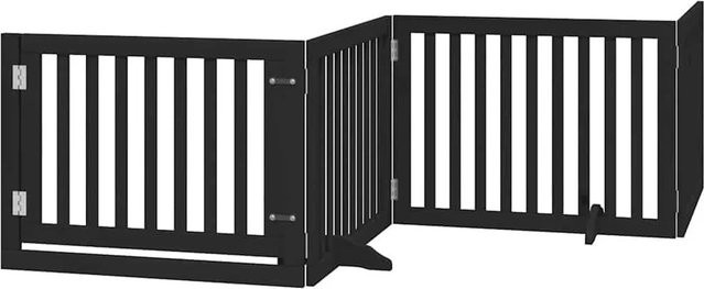 vidaXL Hundetor aus Pappelholz mit 12 Paneelen und Tür, faltbar, Schwarz - Bild 1