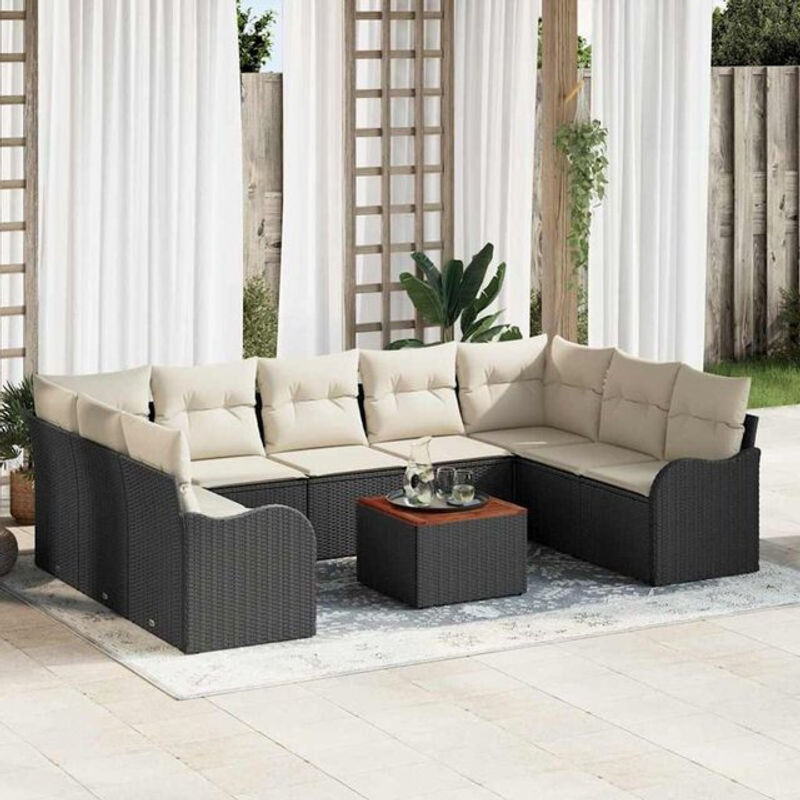 Vidaxl Garten-Sofa-Set aus Polyrattan in Schwarz mit 10 Teilen für moderne Loungemöbel - Bild 1