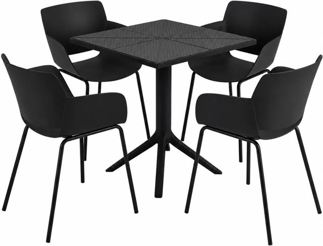 DELUKE Gartenmöbel-Set ALMA mit Tisch und 4 Stühlen aus Kunststoff in Schwarz, B/T/H: 168 x 168 x 80 cm - Bild 1