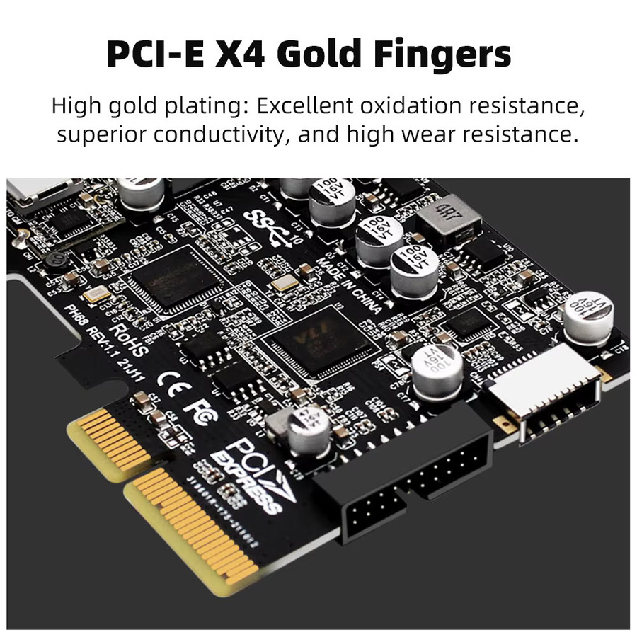 Geris Power USB 3.2 Typ-C Erweiterungskarte PCIe 3.0 auf USB 3.2 Gen 2 Adapterkarte mit 10 Gbit/s in Schwarz - Bild 3
