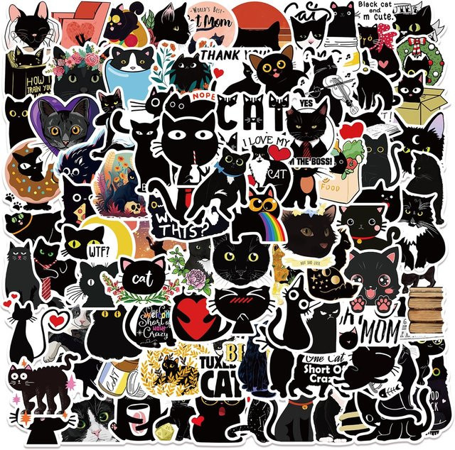 Cartoon kreative schwarze Katze Aufkleber von BulingBulingStickers Store in Schwarz und Multicolour für Laptop, Gepäck und Helm - Bild 1