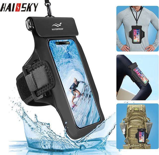 HAISSKY Wasserdichte Armband Handy Tasche in Schwarz für iPhone 17 16 15 14 13 12 Pro Max und 15 Plus zum Schwimmen, Surfen und Tauchen - Bild 1