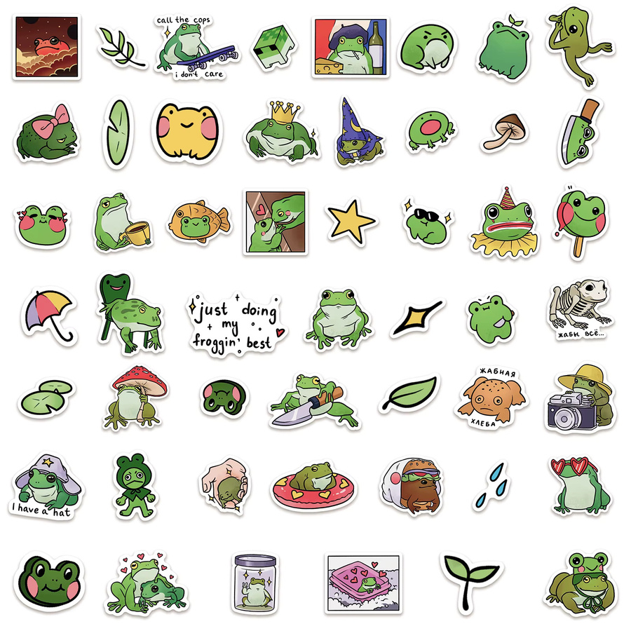 50 Stück Lustige Frosch-Cartoon-Aufkleber in Multicolour für Laptop, Handy und Skateboard - Bild 2