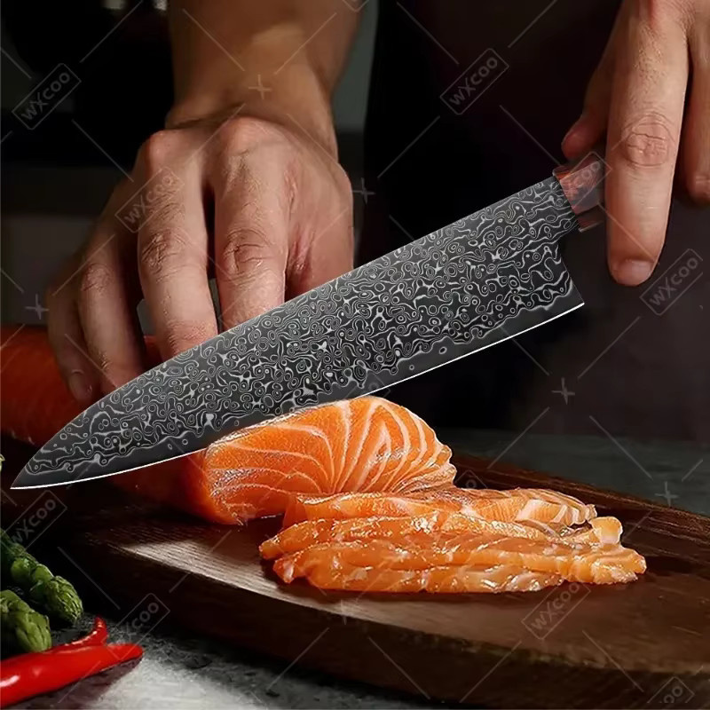 WXCOO Santoku-Küchenmesser aus Damaststahl mit VG10-Klinge und Holzgriff in Multicolour - Bild 4
