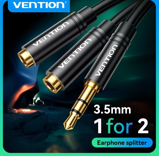 Vention Aux-Kabel 3,5 mm Klinke auf Doppelbuchse Audio-Splitter Schwarz - Bild 1