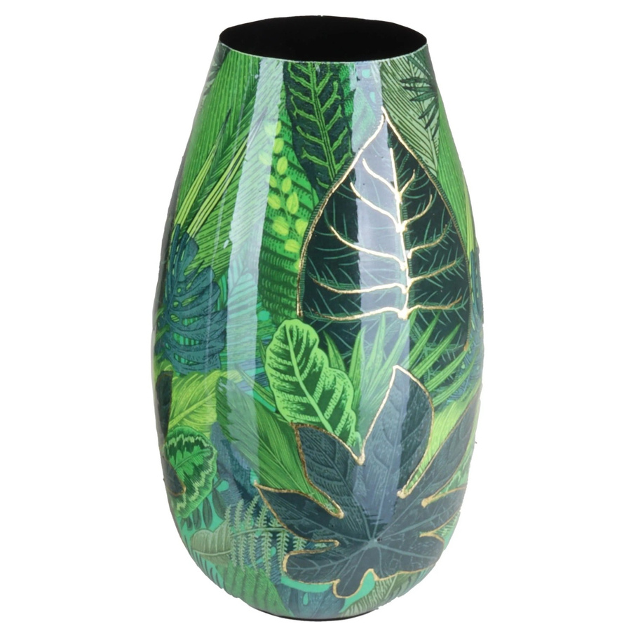 A.H.G. Vase Flora aus Metall mit Blätterprint in Grün und Gold-Reflexen, Höhe: 28 cm, Breite: 15 cm - Bild 2