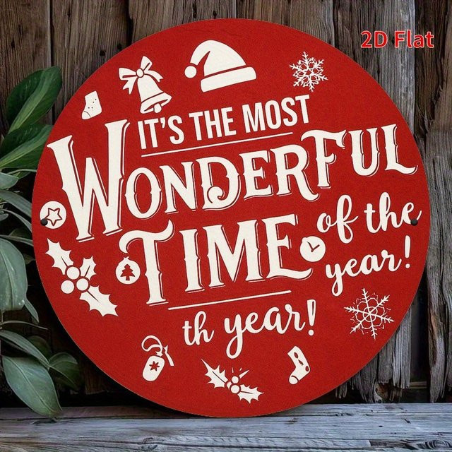 Potdemiel Metallwandkunst It's the Most Wonderful Time of the Year Weihnachtsdeko mit Schneeflocken und Typografie, Durchmesser: 19,81 cm, Rot - Bild 1