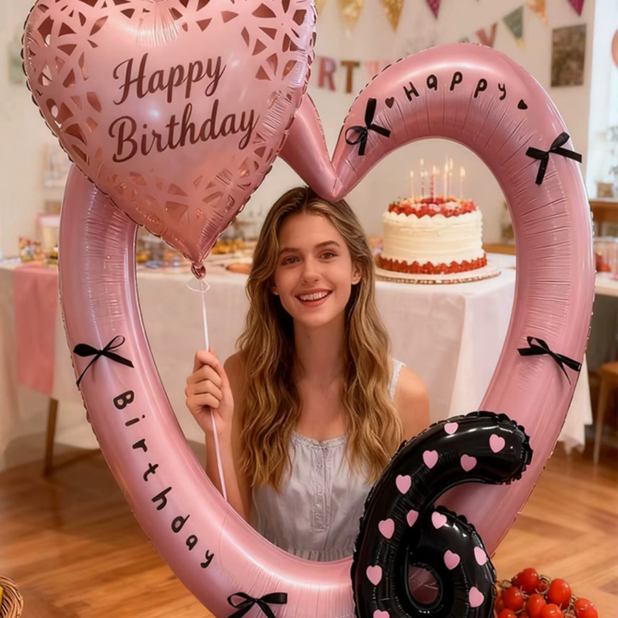XQYY Herz Fotorahmen Ballon mit Schleife Aufkleber in Schwarz für Geburtstag und Hochzeit als Party Dekoration - Bild 4