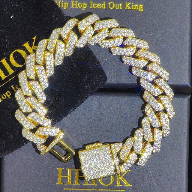 YIRAN Armband, Miami Cuban Link, Kupfer, Gold, Zirkonia, Unisex, 20,32 cm - Bild 1
