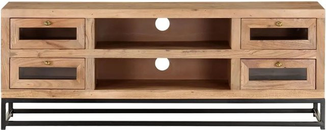 vidaXL TV-Schrank aus Akazie Massivholz in Braun mit Glas und Metall im Industrial Design B/T/H: 110 x 30 x 40 cm - Bild 1