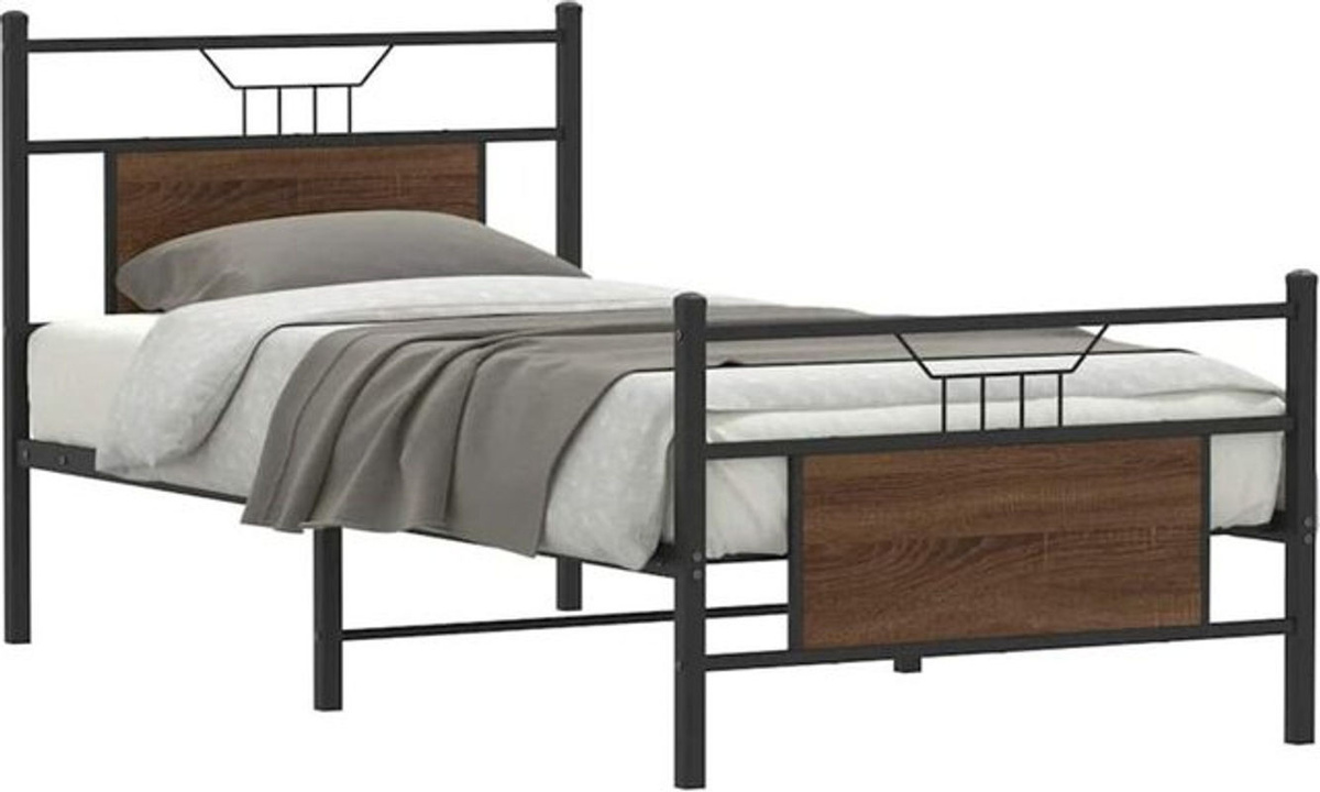 Vidaxl Metallbett im Industrial Design aus Holzwerkstoff und Stahl, Braun, B/H: 75 x 190 cm - Bild 1