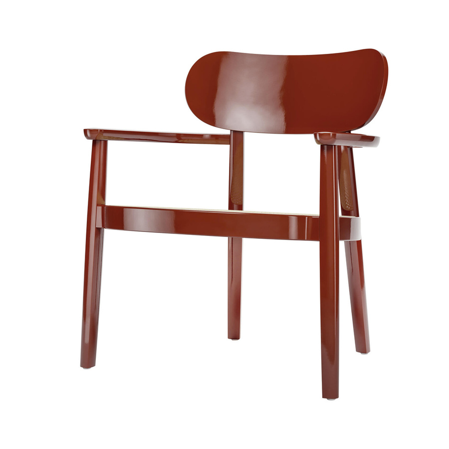 Thonet 119 F Holzsessel mit Armlehnen und Rohrgeflecht in Rot - Bild 2