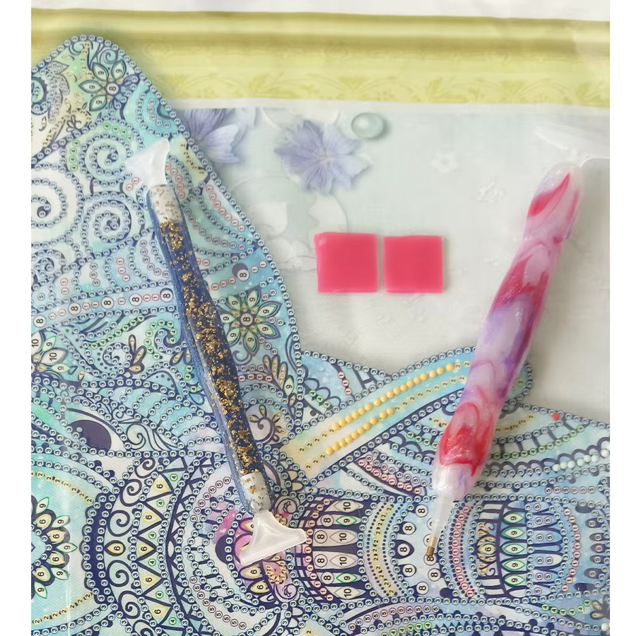 FCU 5D Diamantmalerei Werkzeug Set mit transparenten Harz-Dot-Bohrer-Stiften, Kunststoff-Bits und Tablett für DIY Kreuzstich-Zubehör in Multicolour - Bild 1