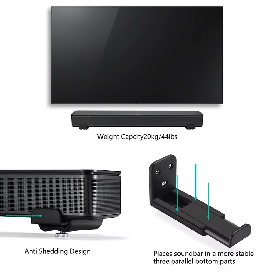 LAIMANEI Anti-Drop Wandhalterung für Soundbar-Lautsprecher, teleskopisch, Schwarz, Tragkraft bis 20 kg, passend für Samsung, Vizio, LG und Bose - Bild 4