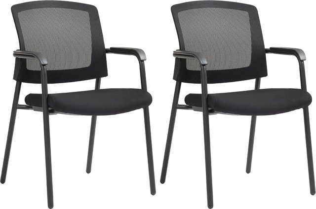 CLP Konferenzstuhl Volga 2er Set, stapelbare Besucherstühle mit Armlehnen und Rückenlehne, Stoffbezug, Schwarz - Bild 1