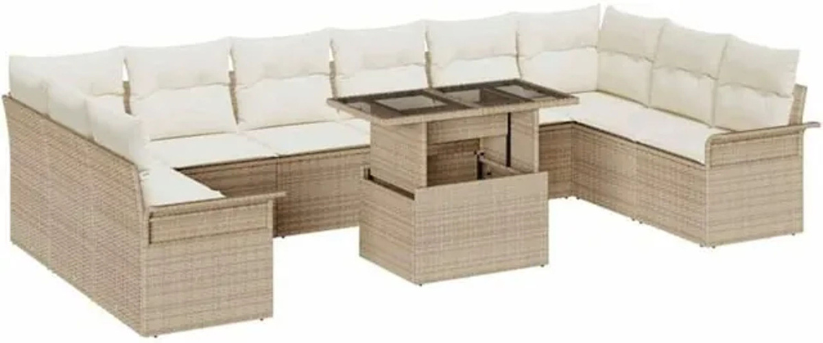 vidaXL Loungemöbel Garten-Sofa-Set aus Polyrattan in Beige, 11-teilig, B/T/H: 100 x 55 x 73 cm - Bild 1