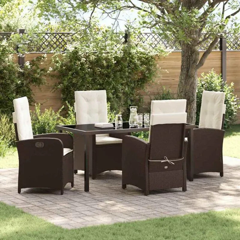 vidaXL Gartenmöbel-Set Essgruppe aus Polyrattan und Glas in Braun, 5-teilig - Bild 1
