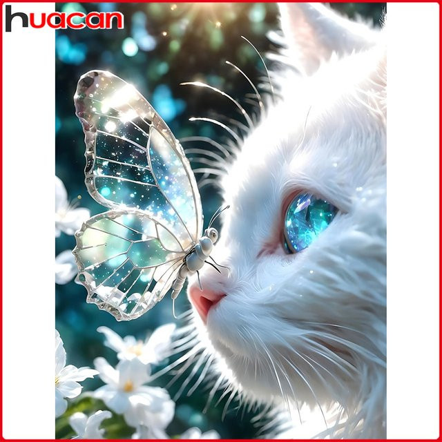 Huacan Diamant-Stickerei Set mit Katze, Schmetterling und Blumen in Multicolour, Breite: 30,0 cm, Höhe: 20,0 cm, Tiefe: 20,0 cm - Bild 1