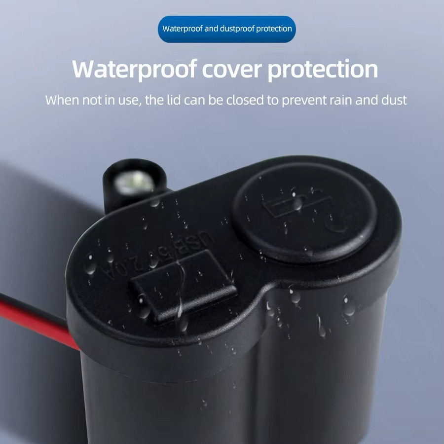 Wasserdichter USB Power Adapter für Motorrad Lenker mit Schalter und Zigarettenanzünder, 12V 2,0 A, Schwarz, USB-C und USB-A Anschlüsse für GPS Navigation und DVR - Bild 3