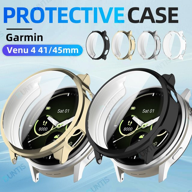 TPU Schutzhülle für Garmin Venu 4 (41 mm und 45 mm) mit Displayfolie und Rundum-Schutzstoßstange, transparent - Bild 1