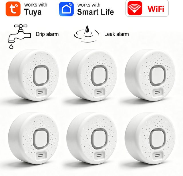 Tuya WiFi Wasserleck-Detektor Smart Life Tropfsensor mit lautem Alarmton und App-Benachrichtigung in Weiß - Bild 1