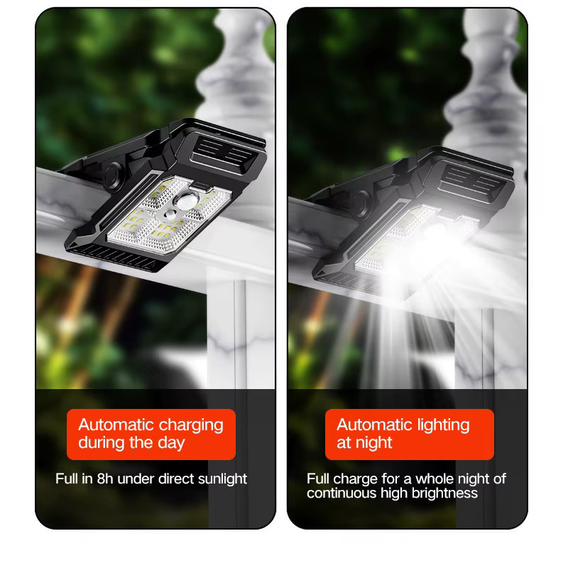 XIWANGFIRE Solar-Bewegungssensor-Leuchte mit Clip in Schwarz, wasserdichte Outdoor-Arbeitsleuchte für Garten und Camping mit 3 Modi - Bild 6