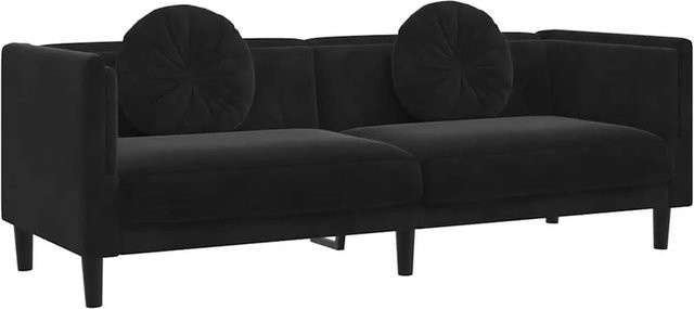 vidaXL 3-Sitzer Sofa aus Samt mit Kissen in Schwarz, Modernes Design für dein Wohnzimmer, B/T/H: 193,5 x 77,0 x 70,0 cm - Bild 1