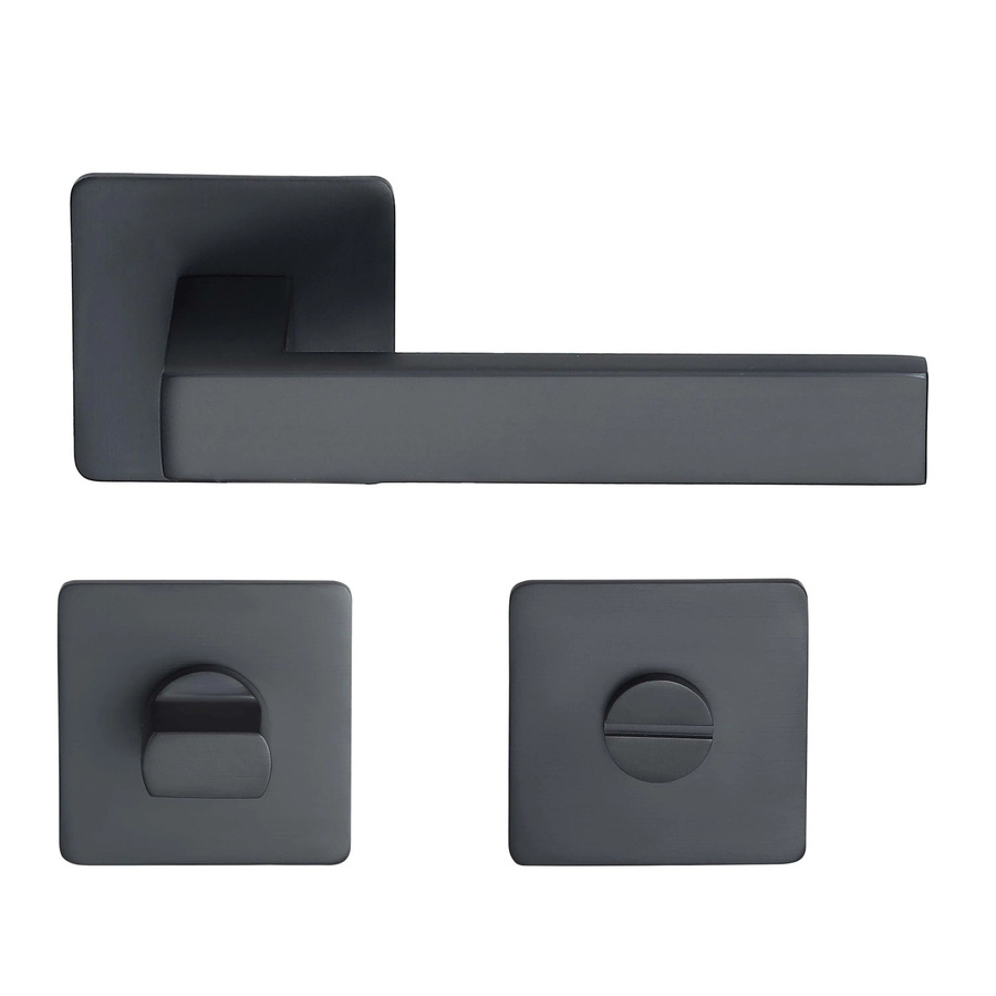 MeinTürgriff Drückergarnitur Trento Eckig mit Flachrosette in Schwarz Matt für WC, B/H: 160 x 160 mm - Bild 2