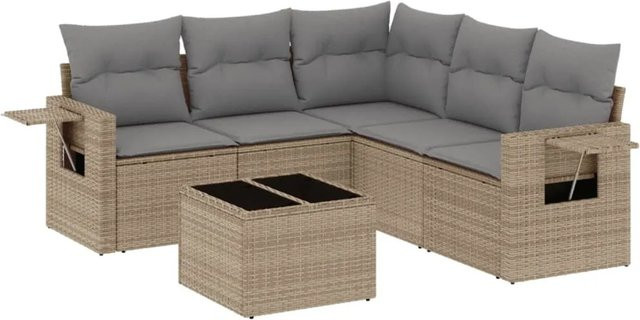 vidaXL 6-teilige Garten-Sofagarnitur in L-Form aus Poly-Rattan mit Kissen in Beige-Grau - Bild 1