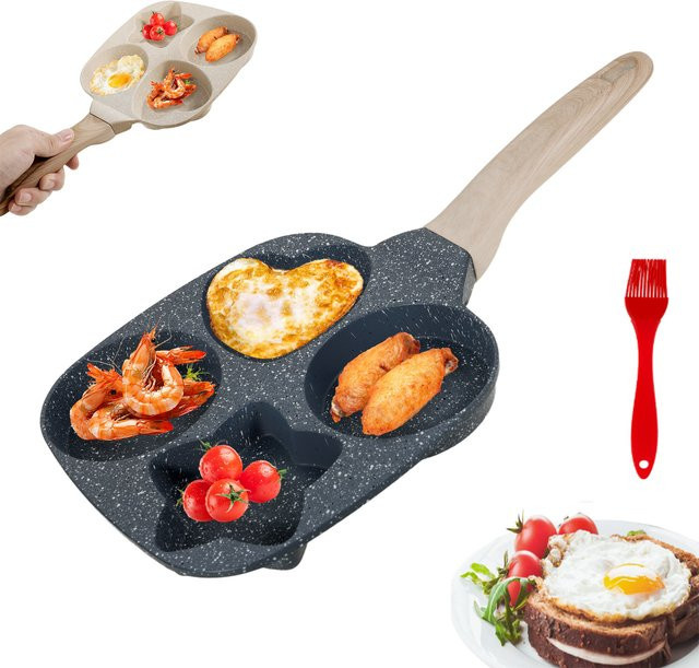 Willstar 4-Loch Frühstückspfanne mit Antihaftbeschichtung in Schwarz zum Zubereiten von Eiern, Pfannkuchen und Schinken - Bild 1