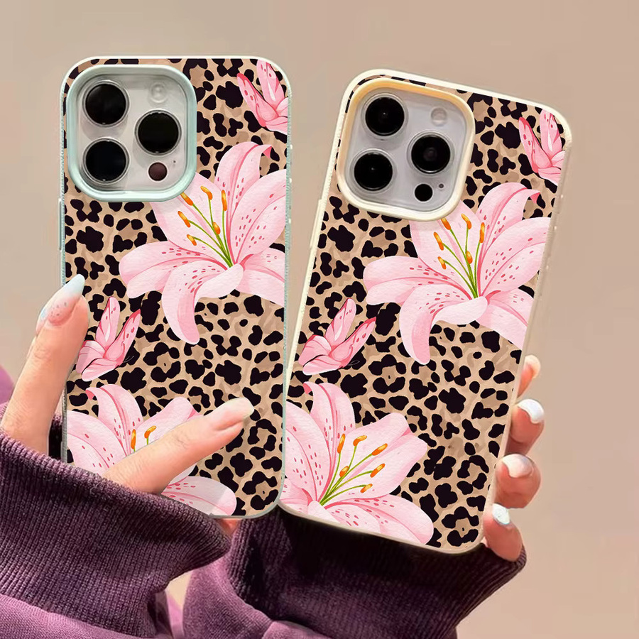Handyhülle mit Leopardenmuster und Lilien-Blumen im Y2K-Stil für Apple iPhone 11 bis iPhone 17 Pro Max in Rosa und Weiß - Bild 2