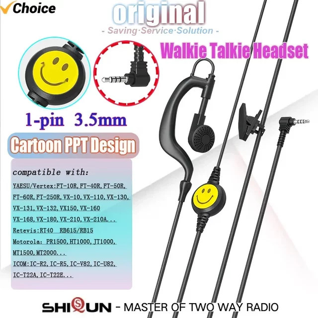 Motorola 1-poliges 3,5mm Walkie Talkie Headset mit Mikrofon und Ohrhaken in Schwarz für Retevis RT40, Icom IC-R2, IC-R5 und Yaesu Radios - Bild 1